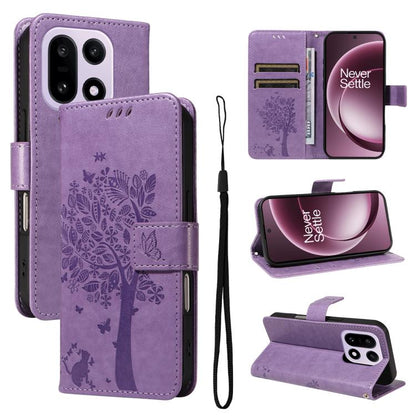 Tree & Cat Embossed Pattern Flip Leather Phone Case, For OnePlus Ace 6 5G, For OnePlus 15