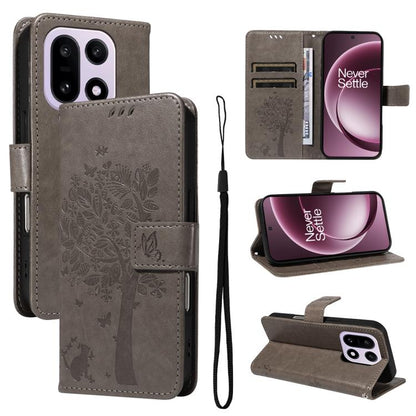 Tree & Cat Embossed Pattern Flip Leather Phone Case, For OnePlus Ace 6 5G, For OnePlus 15