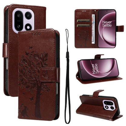 Tree & Cat Embossed Pattern Flip Leather Phone Case, For OnePlus Ace 6 5G, For OnePlus 15