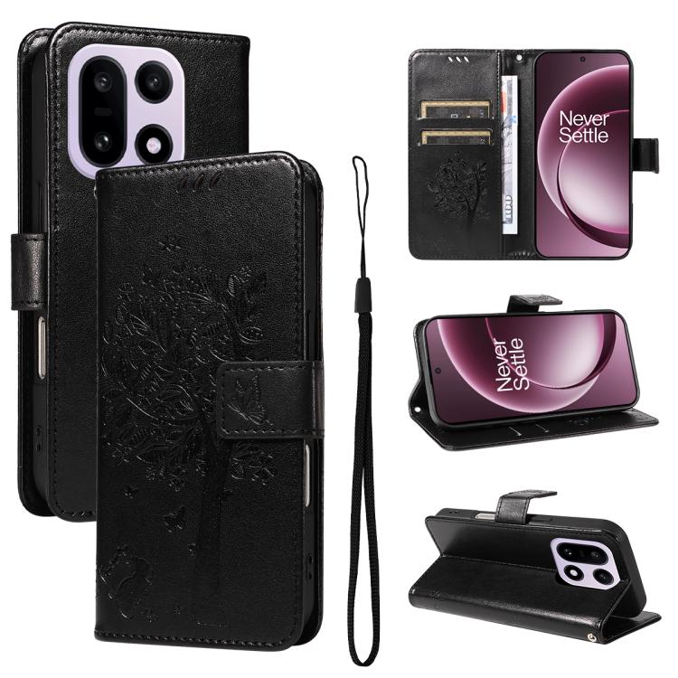 Tree & Cat Embossed Pattern Flip Leather Phone Case, For OnePlus Ace 6 5G, For OnePlus 15