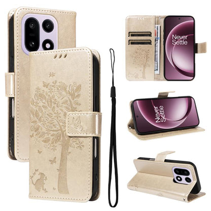 Tree & Cat Embossed Pattern Flip Leather Phone Case, For OnePlus Ace 6 5G, For OnePlus 15