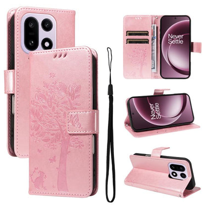 Tree & Cat Embossed Pattern Flip Leather Phone Case, For OnePlus Ace 6 5G, For OnePlus 15