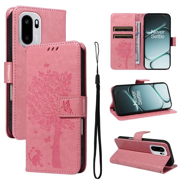 Tree & Cat Embossed Pattern Flip Leather Phone Case, For OnePlus Ace 6 5G, For OnePlus 15