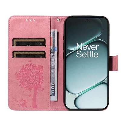 Tree & Cat Embossed Pattern Flip Leather Phone Case, For OnePlus Ace 6 5G, For OnePlus 15