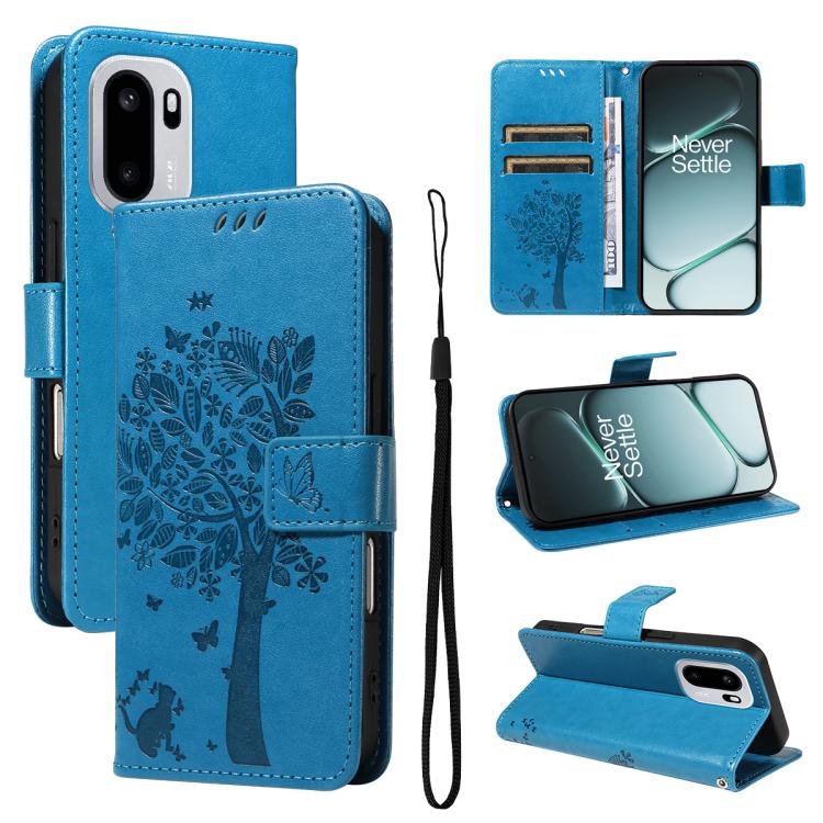 Tree & Cat Embossed Pattern Flip Leather Phone Case, For OnePlus Ace 6 5G, For OnePlus 15