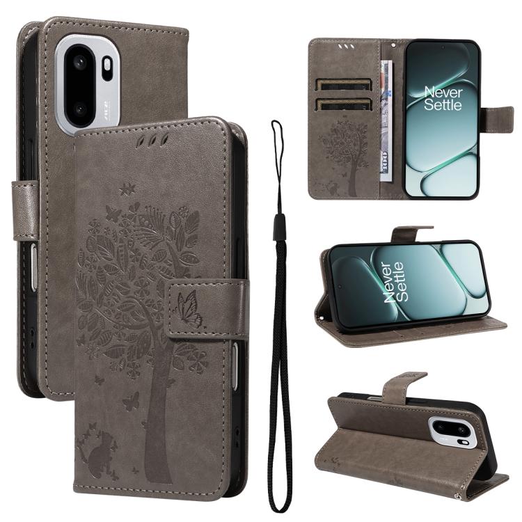 Tree & Cat Embossed Pattern Flip Leather Phone Case, For OnePlus Ace 6 5G, For OnePlus 15