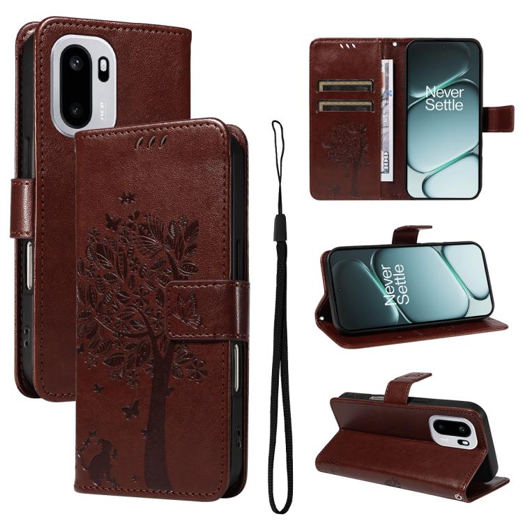 Tree & Cat Embossed Pattern Flip Leather Phone Case, For OnePlus Ace 6 5G, For OnePlus 15