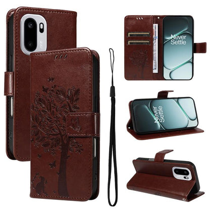 Tree & Cat Embossed Pattern Flip Leather Phone Case, For OnePlus Ace 6 5G, For OnePlus 15