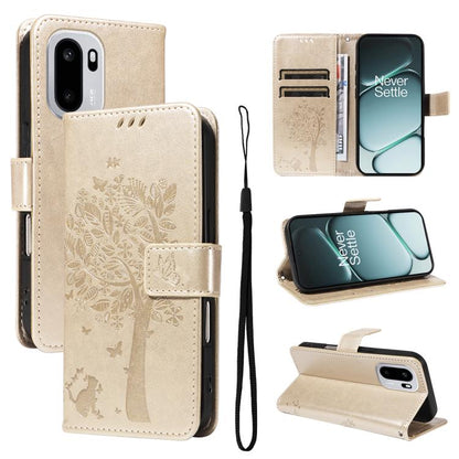 Tree & Cat Embossed Pattern Flip Leather Phone Case, For OnePlus Ace 6 5G, For OnePlus 15