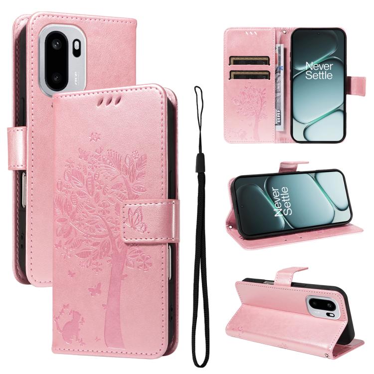 Tree & Cat Embossed Pattern Flip Leather Phone Case, For OnePlus Ace 6 5G, For OnePlus 15