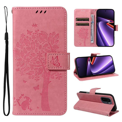 Tree & Cat Embossed Pattern Flip Leather Phone Case, For OnePlus Nord CE6 Lite/Turbo 6X 5G, For OnePlus Ace 6 Ultra