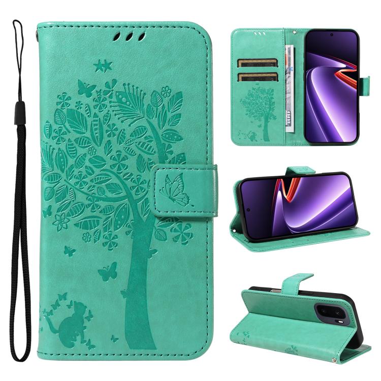 Tree & Cat Embossed Pattern Flip Leather Phone Case, For OnePlus Nord CE6 Lite/Turbo 6X 5G, For OnePlus Ace 6 Ultra