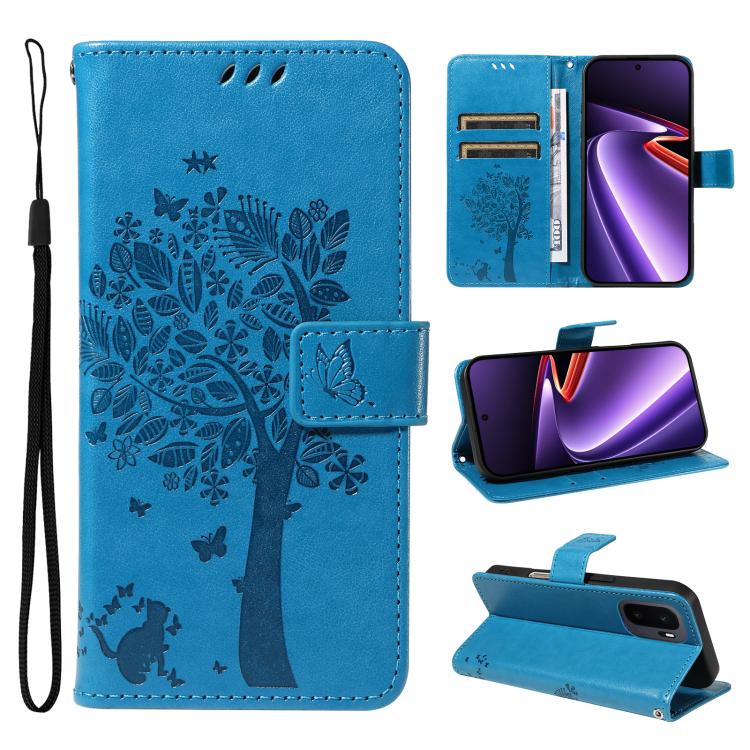 Tree & Cat Embossed Pattern Flip Leather Phone Case, For OnePlus Nord CE6 Lite/Turbo 6X 5G, For OnePlus Ace 6 Ultra