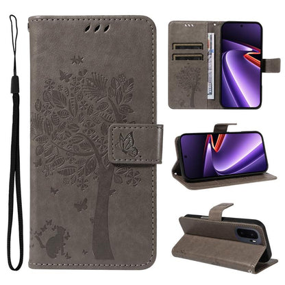 Tree & Cat Embossed Pattern Flip Leather Phone Case, For OnePlus Nord CE6 Lite/Turbo 6X 5G, For OnePlus Ace 6 Ultra