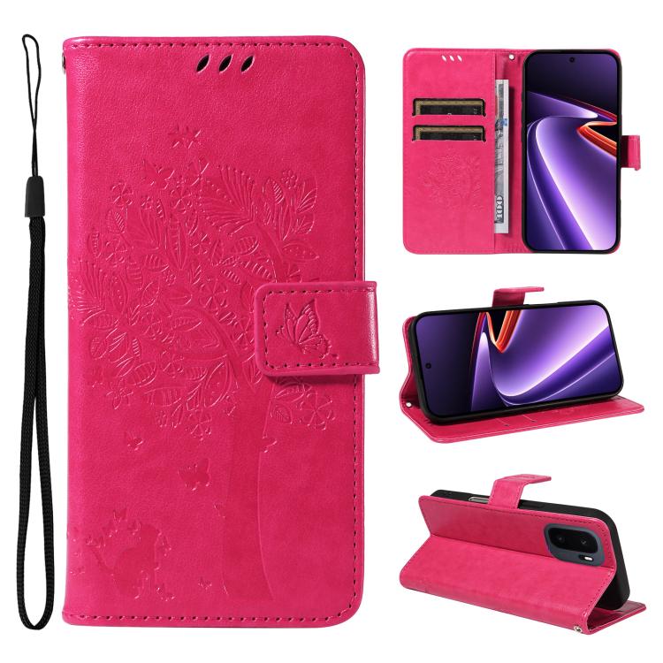 Tree & Cat Embossed Pattern Flip Leather Phone Case, For OnePlus Nord CE6 Lite/Turbo 6X 5G, For OnePlus Ace 6 Ultra