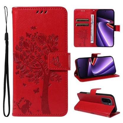 Tree & Cat Embossed Pattern Flip Leather Phone Case, For OnePlus Nord CE6 Lite/Turbo 6X 5G, For OnePlus Ace 6 Ultra