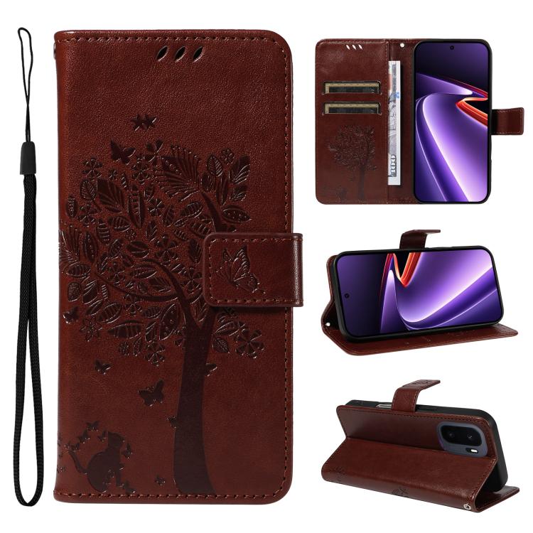 Tree & Cat Embossed Pattern Flip Leather Phone Case, For OnePlus Nord CE6 Lite/Turbo 6X 5G, For OnePlus Ace 6 Ultra