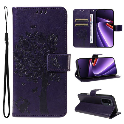 Tree & Cat Embossed Pattern Flip Leather Phone Case, For OnePlus Nord CE6 Lite/Turbo 6X 5G, For OnePlus Ace 6 Ultra