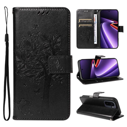 Tree & Cat Embossed Pattern Flip Leather Phone Case, For OnePlus Nord CE6 Lite/Turbo 6X 5G, For OnePlus Ace 6 Ultra