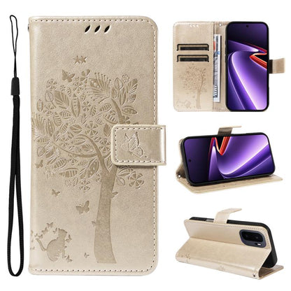 Tree & Cat Embossed Pattern Flip Leather Phone Case, For OnePlus Nord CE6 Lite/Turbo 6X 5G, For OnePlus Ace 6 Ultra
