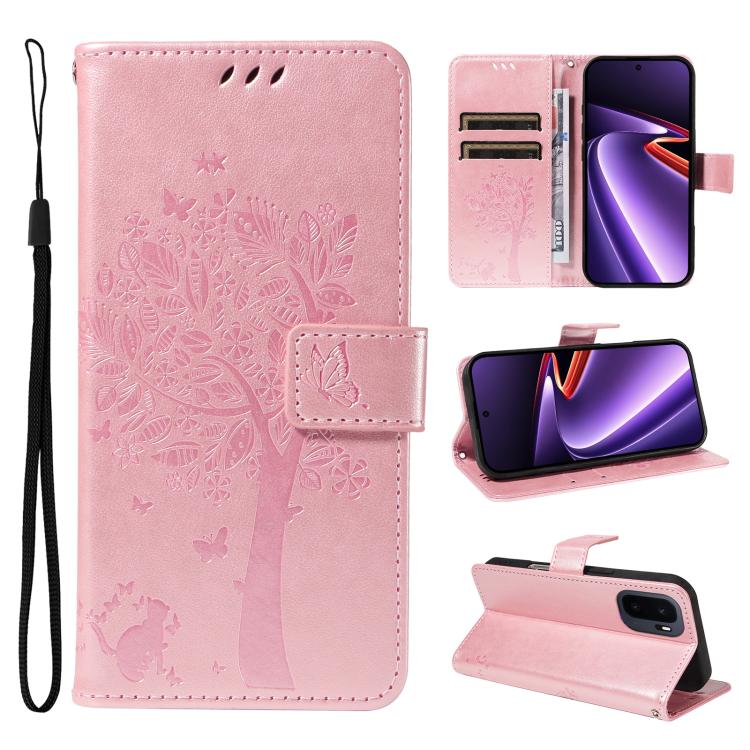 Tree & Cat Embossed Pattern Flip Leather Phone Case, For OnePlus Nord CE6 Lite/Turbo 6X 5G, For OnePlus Ace 6 Ultra