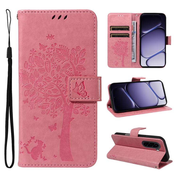 Tree & Cat Embossed Pattern Flip Leather Phone Case, For OnePlus Nord CE6 Lite/Turbo 6X 5G, For OnePlus Ace 6 Ultra