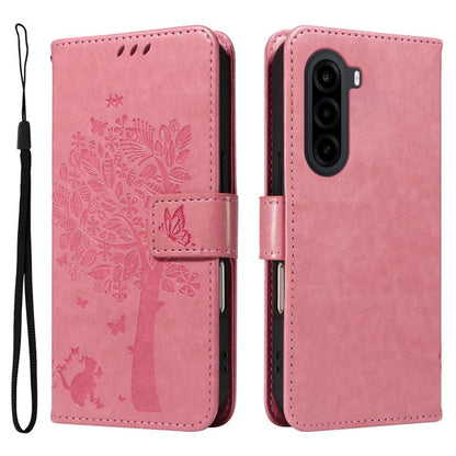 Tree & Cat Embossed Pattern Flip Leather Phone Case, For OnePlus Nord CE6 Lite/Turbo 6X 5G, For OnePlus Ace 6 Ultra