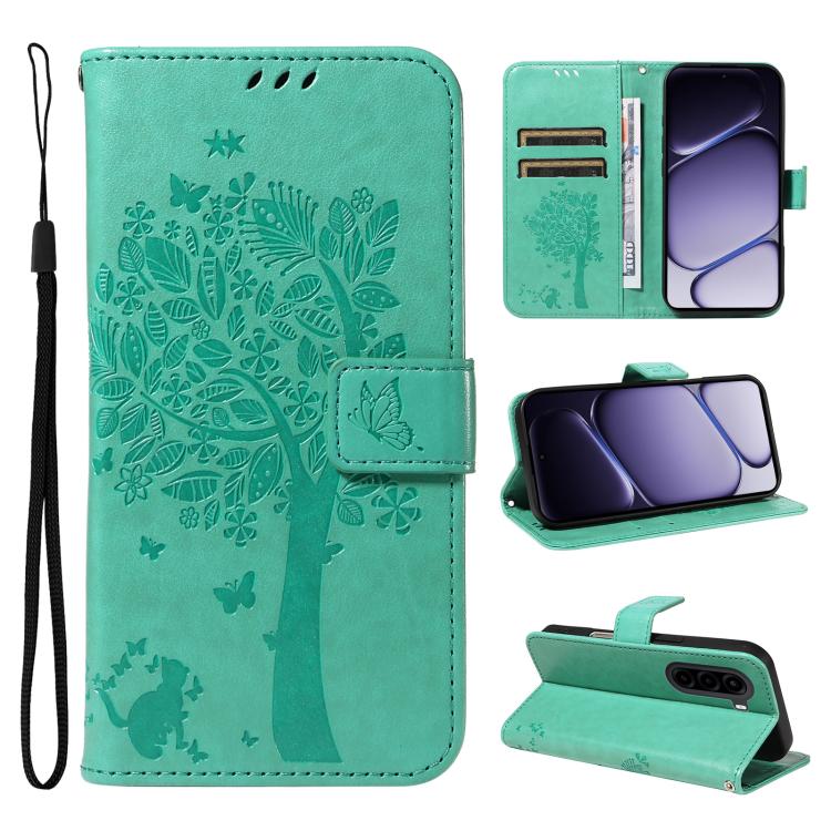 Tree & Cat Embossed Pattern Flip Leather Phone Case, For OnePlus Nord CE6 Lite/Turbo 6X 5G, For OnePlus Ace 6 Ultra