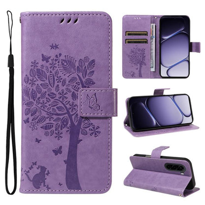 Tree & Cat Embossed Pattern Flip Leather Phone Case, For OnePlus Nord CE6 Lite/Turbo 6X 5G, For OnePlus Ace 6 Ultra