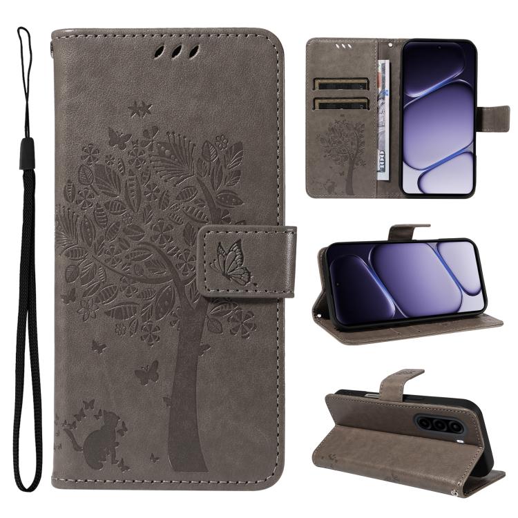 Tree & Cat Embossed Pattern Flip Leather Phone Case, For OnePlus Nord CE6 Lite/Turbo 6X 5G, For OnePlus Ace 6 Ultra