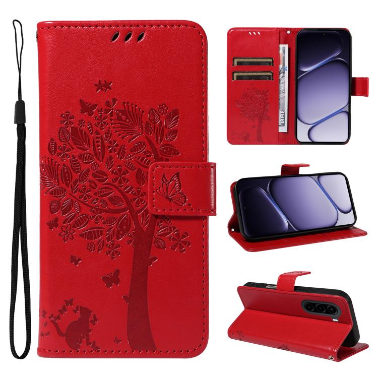 Tree & Cat Embossed Pattern Flip Leather Phone Case, For OnePlus Nord CE6 Lite/Turbo 6X 5G, For OnePlus Ace 6 Ultra
