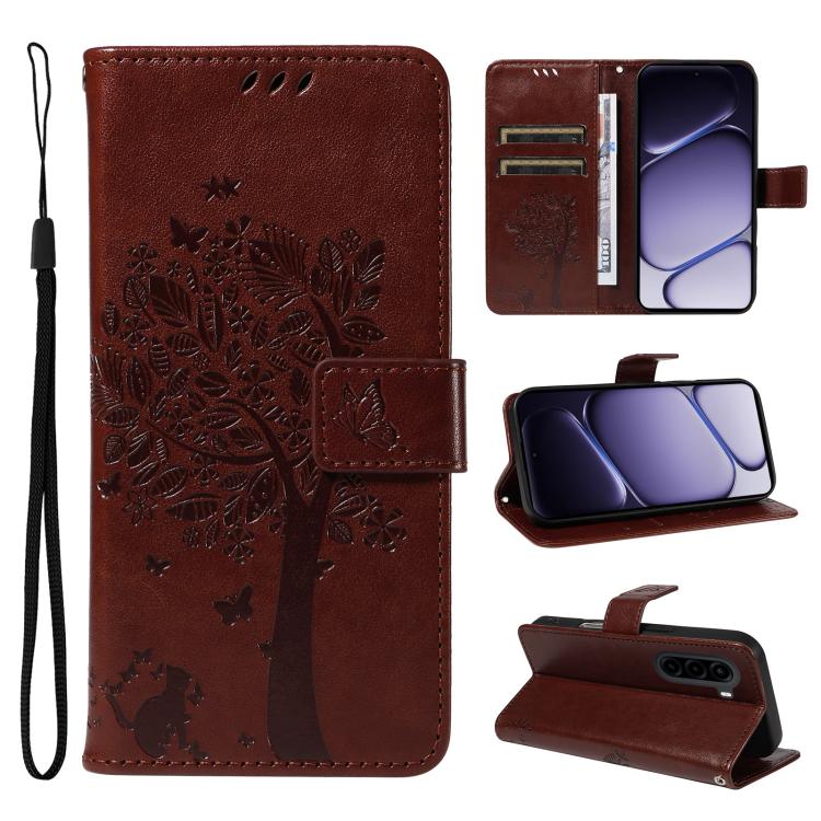 Tree & Cat Embossed Pattern Flip Leather Phone Case, For OnePlus Nord CE6 Lite/Turbo 6X 5G, For OnePlus Ace 6 Ultra