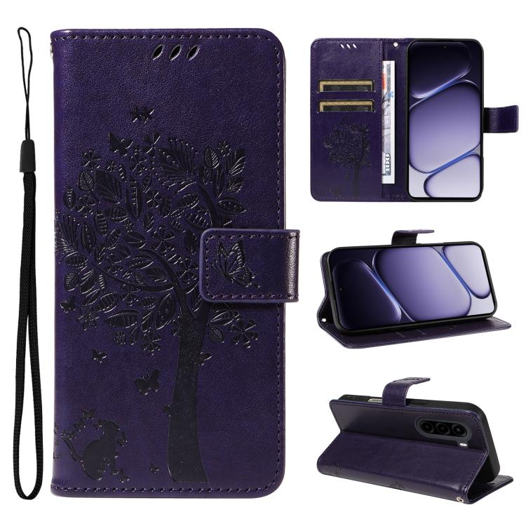 Tree & Cat Embossed Pattern Flip Leather Phone Case, For OnePlus Nord CE6 Lite/Turbo 6X 5G, For OnePlus Ace 6 Ultra