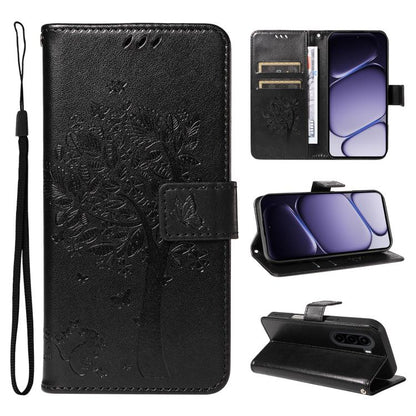 Tree & Cat Embossed Pattern Flip Leather Phone Case, For OnePlus Nord CE6 Lite/Turbo 6X 5G, For OnePlus Ace 6 Ultra