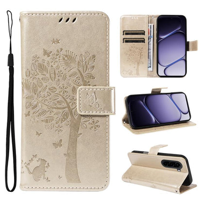 Tree & Cat Embossed Pattern Flip Leather Phone Case, For OnePlus Nord CE6 Lite/Turbo 6X 5G, For OnePlus Ace 6 Ultra