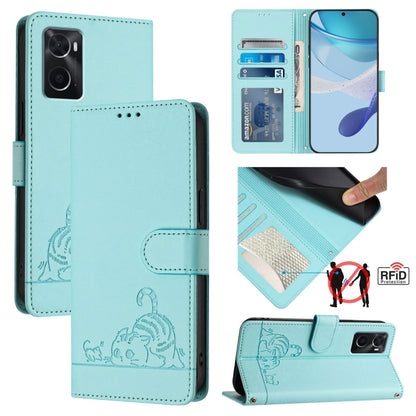 Cat Rat Embossed Pattern RFID Leather Phone Case with Lanyard, For Realme 9i 4G, For Realme Narzo 50, For Realme C20 / C11 2021 / C21, For Realme C21Y