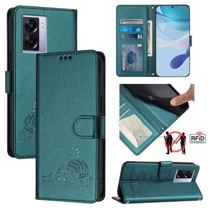 Cat Rat Embossed Pattern RFID Leather Phone Case with Lanyard, For Realme 9i 4G, For Realme Narzo 50, For Realme C20 / C11 2021 / C21, For Realme C21Y