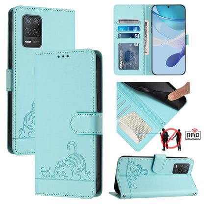 Cat Rat Embossed Pattern RFID Leather Phone Case with Lanyard, For Realme V13 5G / Q3 5G, For Realme Q3i 5G, For Realme 9 5G EU Version, For Realme 9 Pro 5G Global
