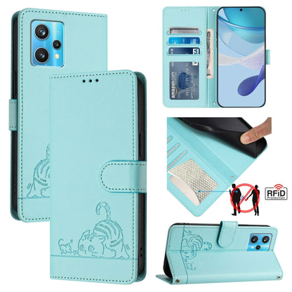 Cat Rat Embossed Pattern RFID Leather Phone Case with Lanyard, For Realme GT NEO 3T, For Realme 9 Pro+ 5G, For Realme Narzo 50 Pro 5G, For Realme 9 4G Global