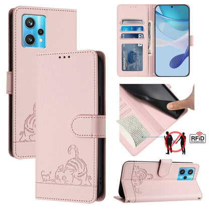Cat Rat Embossed Pattern RFID Leather Phone Case with Lanyard, For Realme GT NEO 3T, For Realme 9 Pro+ 5G, For Realme Narzo 50 Pro 5G, For Realme 9 4G Global
