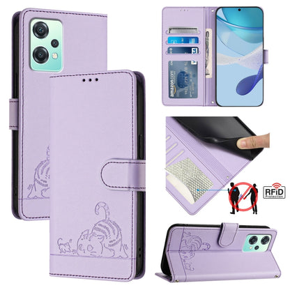 Cat Rat Embossed Pattern RFID Leather Phone Case with Lanyard, For Realme V13 5G / Q3 5G, For Realme Q3i 5G, For Realme 9 5G EU Version, For Realme 9 Pro 5G Global