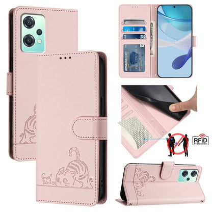 Cat Rat Embossed Pattern RFID Leather Phone Case with Lanyard, For Realme V13 5G / Q3 5G, For Realme Q3i 5G, For Realme 9 5G EU Version, For Realme 9 Pro 5G Global