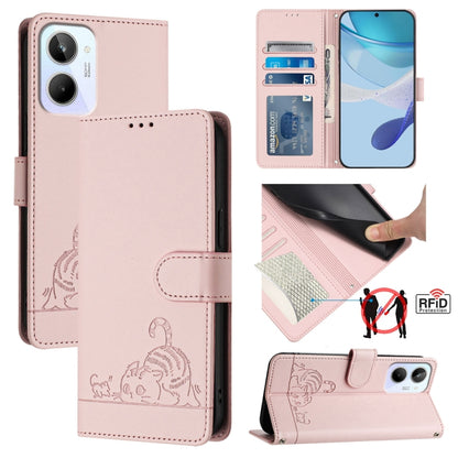 Cat Rat Embossed Pattern RFID Leather Phone Case with Lanyard, For Realme 10 4G Global, For Realme C30 4G / Narzo 50i Prime, For Realme C30S, For Realme 9i 5G India