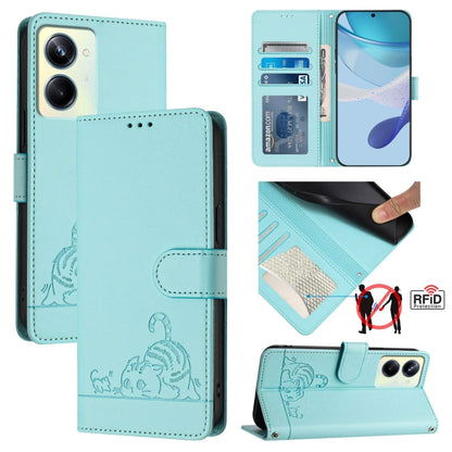 Cat Rat Embossed Pattern RFID Leather Phone Case with Lanyard, For Realme 10T 5G / 10S 5G, For Realme GT3 5G / GT Neo 5 240W, For Realme 10 Pro 5G, For Realme 10 Pro+ 5G