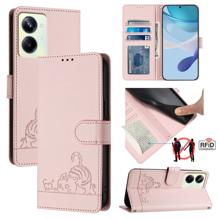 Cat Rat Embossed Pattern RFID Leather Phone Case with Lanyard, For Realme 10T 5G / 10S 5G, For Realme GT3 5G / GT Neo 5 240W, For Realme 10 Pro 5G, For Realme 10 Pro+ 5G