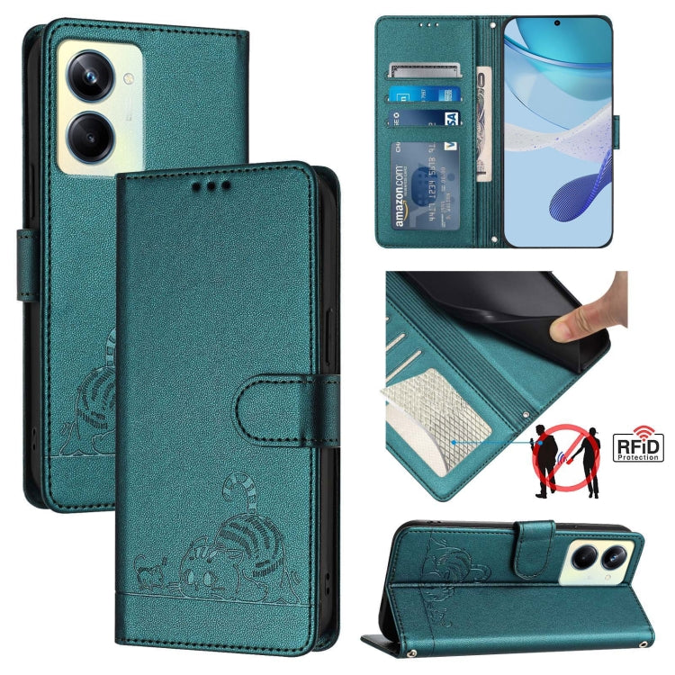 Cat Rat Embossed Pattern RFID Leather Phone Case with Lanyard, For Realme 10T 5G / 10S 5G, For Realme GT3 5G / GT Neo 5 240W, For Realme 10 Pro 5G, For Realme 10 Pro+ 5G