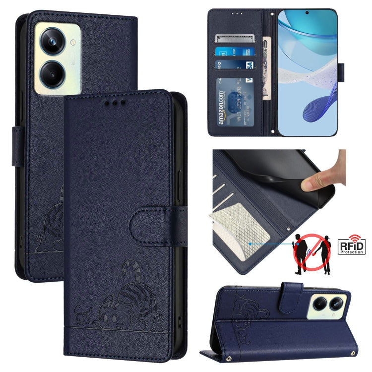 Cat Rat Embossed Pattern RFID Leather Phone Case with Lanyard, For Realme 10T 5G / 10S 5G, For Realme GT3 5G / GT Neo 5 240W, For Realme 10 Pro 5G, For Realme 10 Pro+ 5G