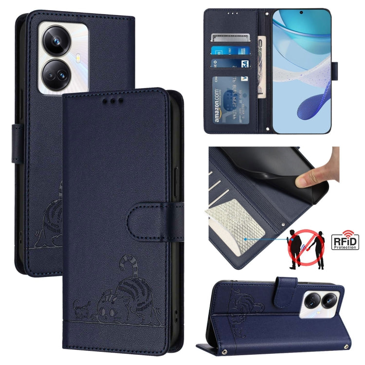 Cat Rat Embossed Pattern RFID Leather Phone Case with Lanyard, For Realme 10T 5G / 10S 5G, For Realme GT3 5G / GT Neo 5 240W, For Realme 10 Pro 5G, For Realme 10 Pro+ 5G