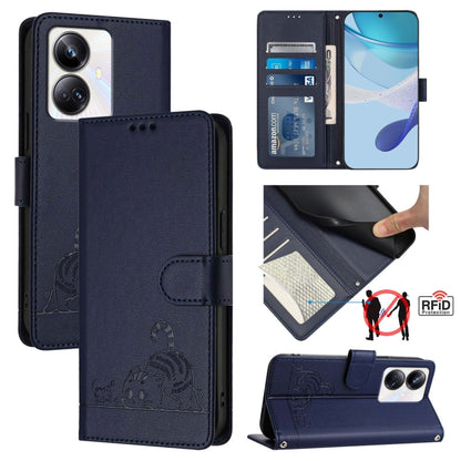 Cat Rat Embossed Pattern RFID Leather Phone Case with Lanyard, For Realme 10T 5G / 10S 5G, For Realme GT3 5G / GT Neo 5 240W, For Realme 10 Pro 5G, For Realme 10 Pro+ 5G