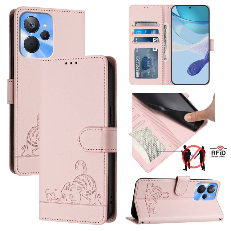 Cat Rat Embossed Pattern RFID Leather Phone Case with Lanyard, For Realme 10T 5G / 10S 5G, For Realme GT3 5G / GT Neo 5 240W, For Realme 10 Pro 5G, For Realme 10 Pro+ 5G